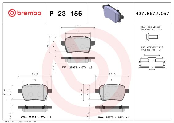 A.B.S. P 23 156 BREMBO Bremsbelagsatz, Scheibenbremse